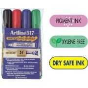 Marker pentru tabla de scris ARTLINE 517 - Dry safe ink 48h, varf rotund 2. 0mm, 4 culori/set