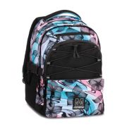 Ghiozdan Mitama, 3 compartimente, design turcoaz cu negru, 43 x 32 x 22 cm