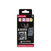 Set 4x Marker cu creta UNI Chalk PWE-5M ASSF16, 1.8-2.5mm, galben, roz, violet, portocaliu