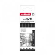 Set 5x Liner UNI PIN-200 ASP009, pe baza de apa, varf 0. 2-1. 0mm, negru