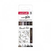 Set 5x Liner UNI PIN-200 ASP014, pe baza de apa, varf pensula + pensula extra-fin, negru, gri deschis, gri inchis, sepia
