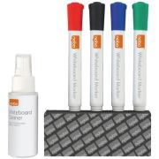 Kit pentru tabla NOBO, 4 markere diverse culori, burete magnetic, spray curatare 50 ml
