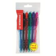 Pix cu mecanism Stabilo Liner 308 M, varf 0. 45 mm, 6 culori/blister, albastru negru rosu verde violet roz