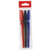 Pix fara mecanism Stabilo liner, M, 0.45 mm, 3 culori/blister eco, albastru, negru, rosu
