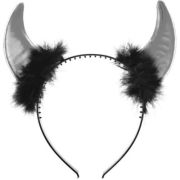 Bentita coarne de diavol PartyTime Halloween, argintiu metalic, 21cm