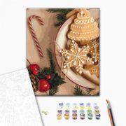 Set pictura pe numere 40x50cm, Brushme, Turta dulce, motive Craciun, pensule, culori, BS52505