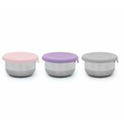 SET 3 RECIPIENTE MINI INOX CU CAPAC SILICON, MELII, ROZ MOV GRI