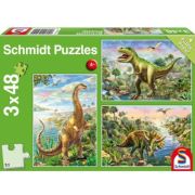 Set puzzle 3 x 48 piese, Aventurile dinozaurilor, Schmidt