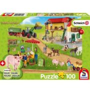 Puzzle 100 piese, Schleich - Farm World: Ferma si piata + Cadou: figurina animal, Schmidt