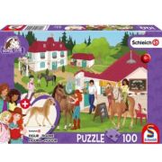Puzzle 100 piese, Schleich - Horse Club: Grajduri de echitatie + Cadou: figurina cal, Schmidt