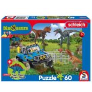 Puzzle 60 piese, Dinozauri gigantici + Cadou: figurina dinozaur Stegosaurus, Schmidt