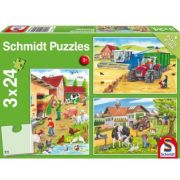 Set puzzle 3 x 24 piese, La ferma + poster cadou, Schmidt