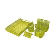 Set pentru birou Office Cover, plasa metalica cu flori stantate, 5 piese, verde