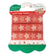 Banda decorativa - stelute, 1. 5cm x 2m, bumbac, rosu, Craft with Fun, Cotton Tape