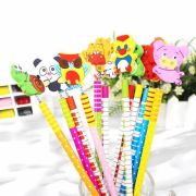 Creion grafit CNX, HB, corp rotund diverse culori si modele, cap figurine lemn