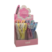 Display 48x Pix cu gel Uni-ball Signo Angelic UM-120AC, 0. 7mm, cu capac, corp transparent, scris diverse culori