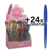 Display 48x Pix cu gel Uni-ball Signo Sparkling UM-120SP, 0. 7mm, diverse culori cu sclipici + 24x UM-170 albastru gratuit