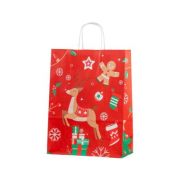 Punga cadou Craciun Colorarte 24257, B4, 26x35x12cm, 90g/mp, rosie, manere din hartie rasucita, motive de Craciun