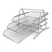Tavita documente Office Cover, 3 nivele, plasa metalica, argintiu