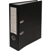 Biblioraft plastifiat dezasamblat, A4, portret, 7. 5cm, negru, buzunar eticheta, inele metalice