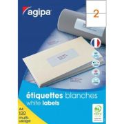 Etichete autocolante Agipa 101137/119016, 2/A4, 210x148. 5 mm, permanente, colturi drepte, alb, top 100 coli (200 etichete)