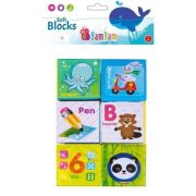 Jucarie de baie bebelusi, cuburi moi cu animale, cifre si litere, set 6 buc.,- Bam Bam 432485, 6+ luni