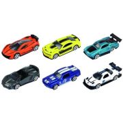 Macheta Die Cast, set 6 masini de curse Deluxe, diverse culori si modele, 1/64