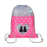 Rucsac cu snur pentru copii St. Right Sequin Cats 625909, roz cu gri, 34x43 cm