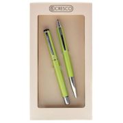 Set cadou stilou + pix Cresco Winner 880059, corp metalic verde pastel clips argintiu