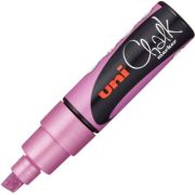 Marker cu creta UNI Chalk PWE-8K, varf tesit, 8. 0mm, Roz metalizat