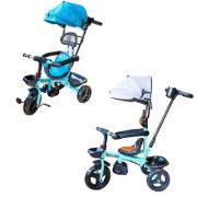 Tricicleta cu pedale, maner si parasolar, albastru