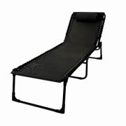Sezlong pliabil din otel 189x59x34 cm din otel si fir textilene MESTERINO KJF3797, culoare neagra