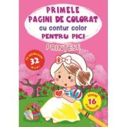 Primele pagini de colorat cu contur color si 32 de abtibilduri mari pentru pici. Printese