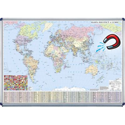 Harta politica a lumii 1600x1200mm - Harta magnetica pe suport rigid (GHLP160-OM)