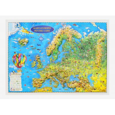 Harta Europei pentru copii, proiectie 3D, format A3 (3DGHECP430)