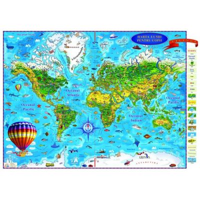Harta lumii pentru copii 2000x1400 mm, fara sipci (GHLCP200-L)