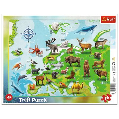 Puzzle harta Europei cu animale, 25 piese