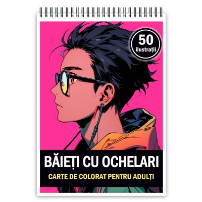 Carte de colorat pentru adulti, 50 de ilustratii, Baieti cu ochelari