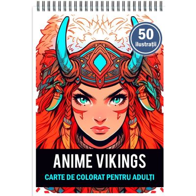 Carte de colorat pentru adulti, 50 de ilustratii, Anime Vikings