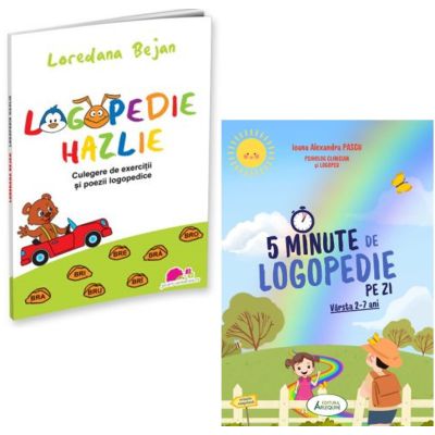 Pachet 2 titluri: Logopedie hazlie. Culegere de exercitii si poezii logopedice si 5 Minute de Logopedie pe zi! Exercitii zilnice pentru dezvoltarea limbajului copiilor - Loredana Bejan, Ioana Alexandra Pascu