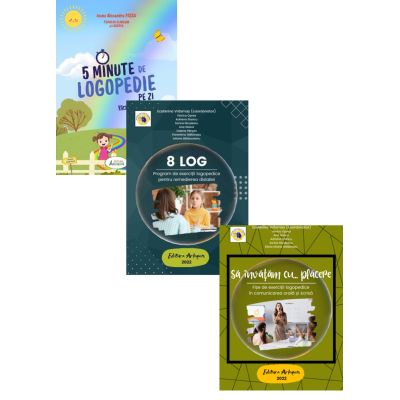 Pachet 3 titluri: Fise de exerciti logopedice, 8 LOG. Program de exercitii logopedice pentru remedierea dislaliei si 5 Minute de Logopedie pe zi! Exercitii zilnice pentru dezvoltarea limbajului copiilor - Ecaterina Vrasmas, Ioana Alexandra Pascu