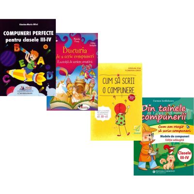 Pachet 4 carti Compunere clasele 3-4: Compuneri perfecte, Bucuria de a scrie compuneri, Din tainele compunerii, Cum sa scrii o compunere - Mitoi Gianina-Maria, Marcela Penes, Carmen Iordachescu, Madalina Florea