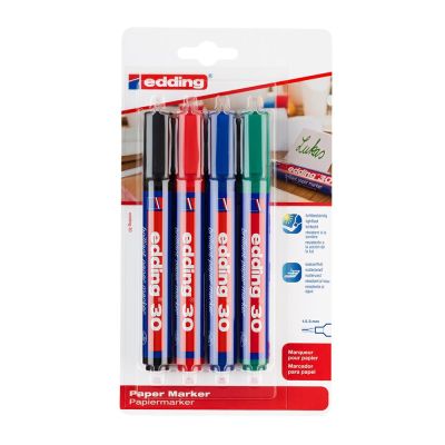 Marker permanent Edding 30, varf 1. 5-3 mm, 4 culori/blister