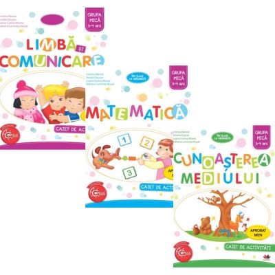 Set 3 Caiete de activitati Imi place la gradinitai Grupa mica 3-4 ani: Limba si comunicare, Matematica si Cunoasterea mediului - Cristina Banica