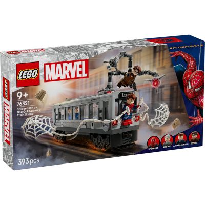 LEGO Marvel Super Heroes. Lupta de pe acoperisul trenului dintre Omul-Paianjen si Doc Ock 76321, 393 piese