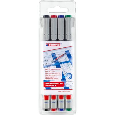 Marker nepermanent Edding 152, corp din plastic, varf rotund, 1 mm, set 4 culori