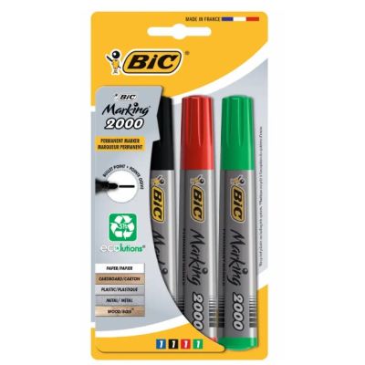Marker permanent Bic 2000, varf 2-5mm, 4 culori, blister