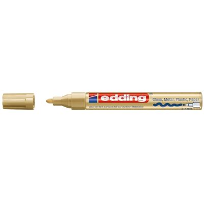 Marker permanent Edding 750, cu vopsea, corp metalic, alb, varf rotund, 2-4 mm, auriu