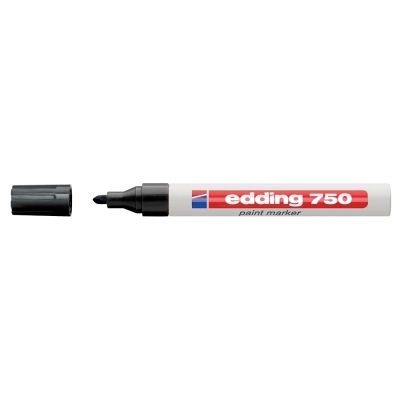 Marker permanent Edding 750, cu vopsea, corp metalic, alb, varf rotund, 2-4 mm, negru