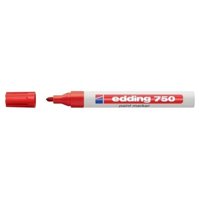 Marker permanent Edding 750, cu vopsea, corp metalic, varf rotund, 2-4 mm, rosu